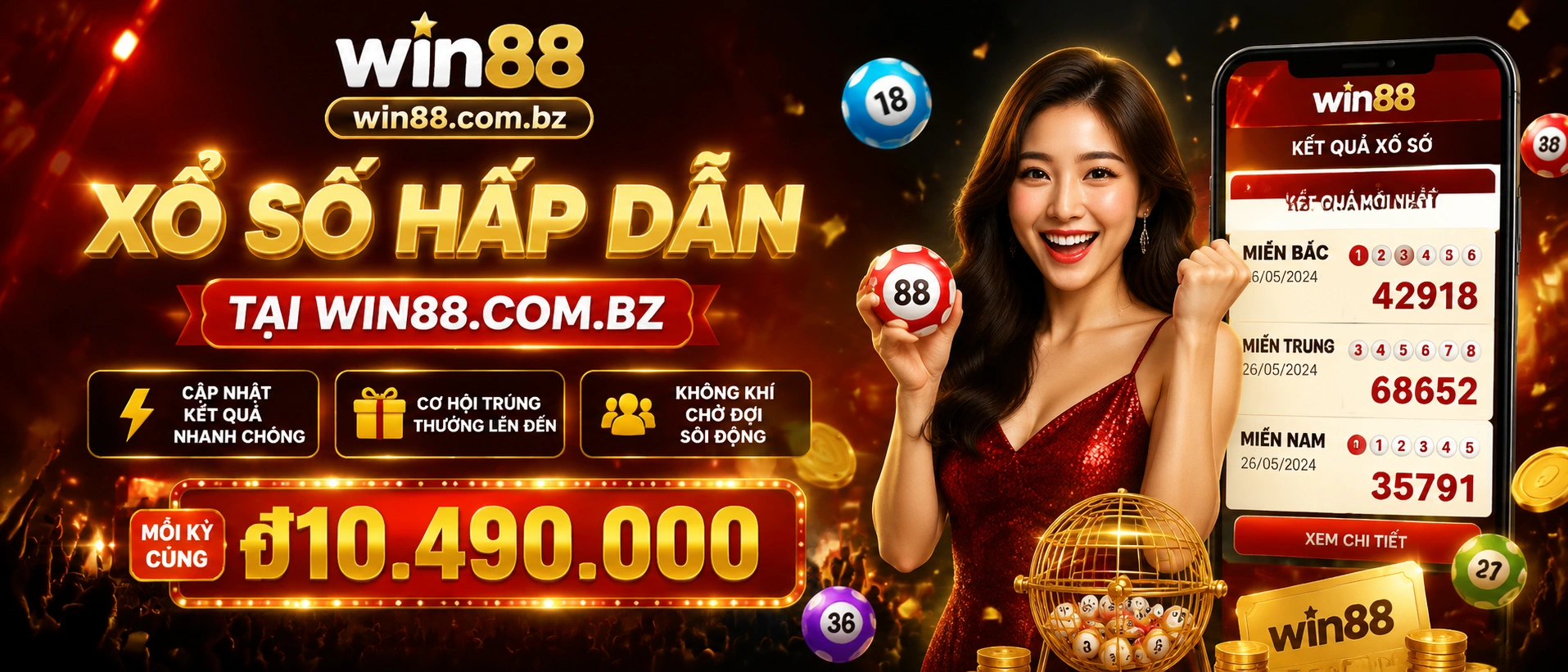 Giao diện Xổ Số Win88 hiển thị khu vực và tra cứu kết quả
